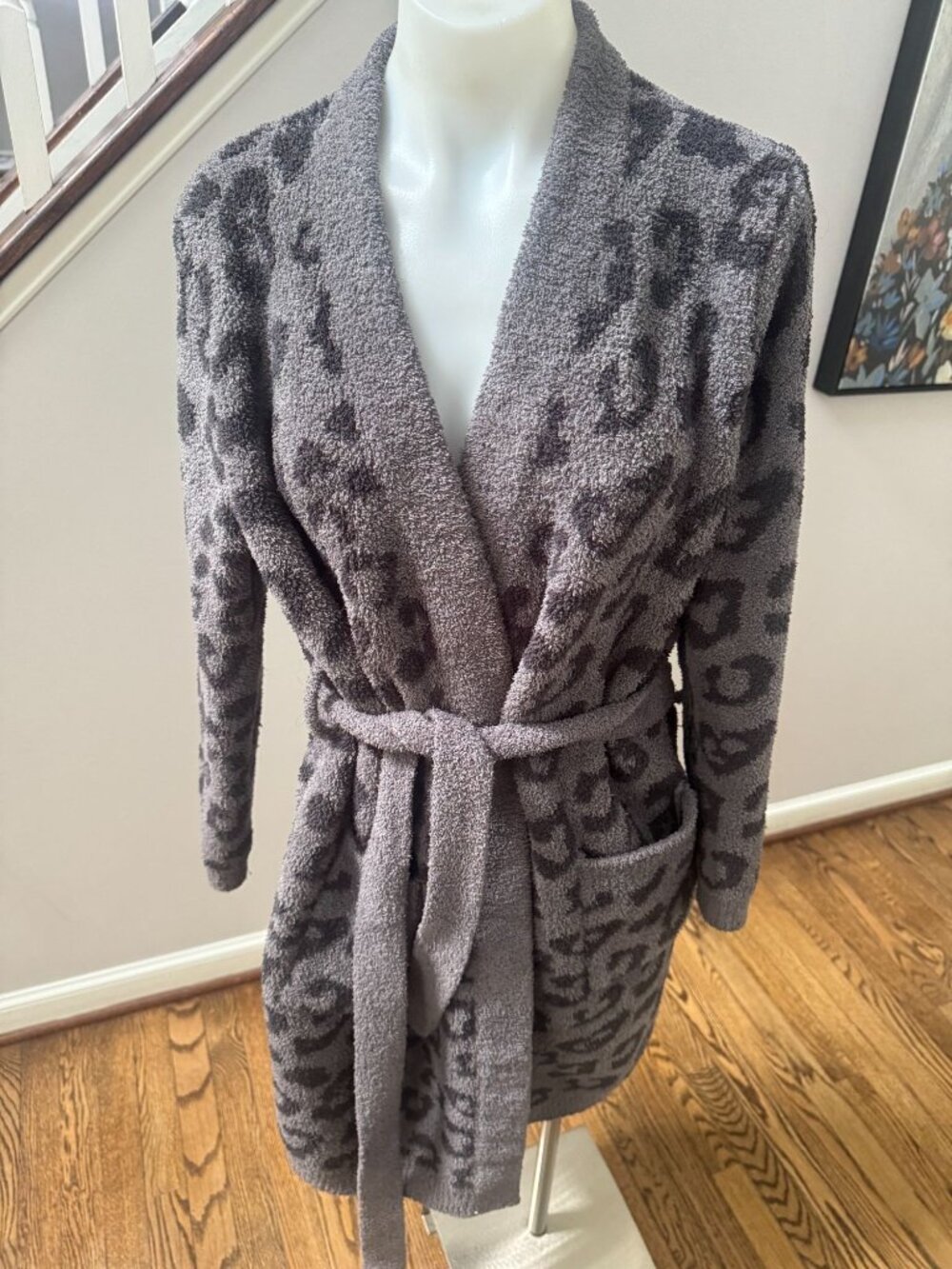 Barefoot Dreams CozyChic "In The Wild" Robe Leopard Print Black Small